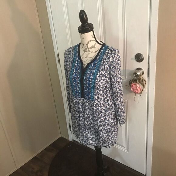 Lucky Brand Boho Blue Print Top Women XS - Picture 6 of 10